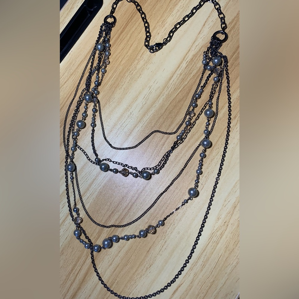 Multi-Strand Gunmetal Grey Pearl Necklace - Women Jewelry